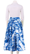 Abelia Skirt Midi Length Cotton Stretch (Azulejo All Over)