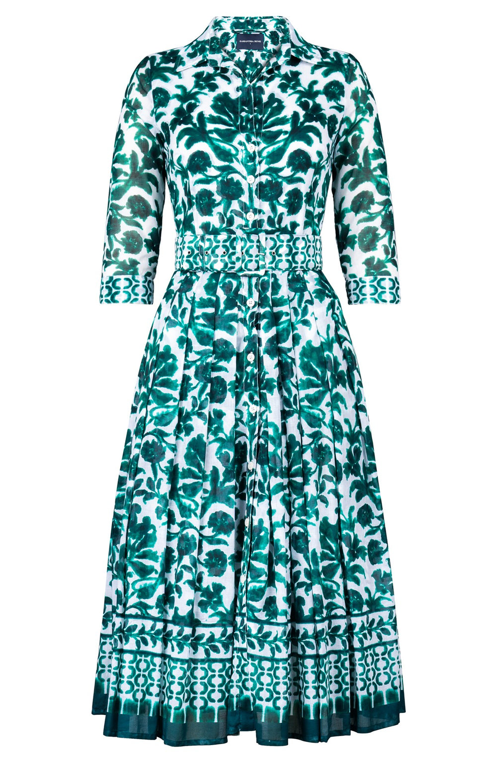 Audrey Dress #4 Shirt Collar 3/4 Sleeve Midi Length Musola (Azulejo Portuguese)