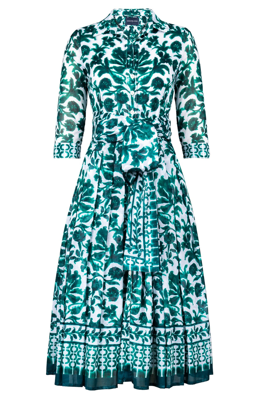 Audrey Dress #4 Shirt Collar 3/4 Sleeve Midi Length Musola (Azulejo Portuguese)