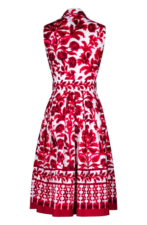 Audrey Dress #1 Shirt Collar Sleevelesss Long Length Cotton Stretch (Azulejo Portuguese)