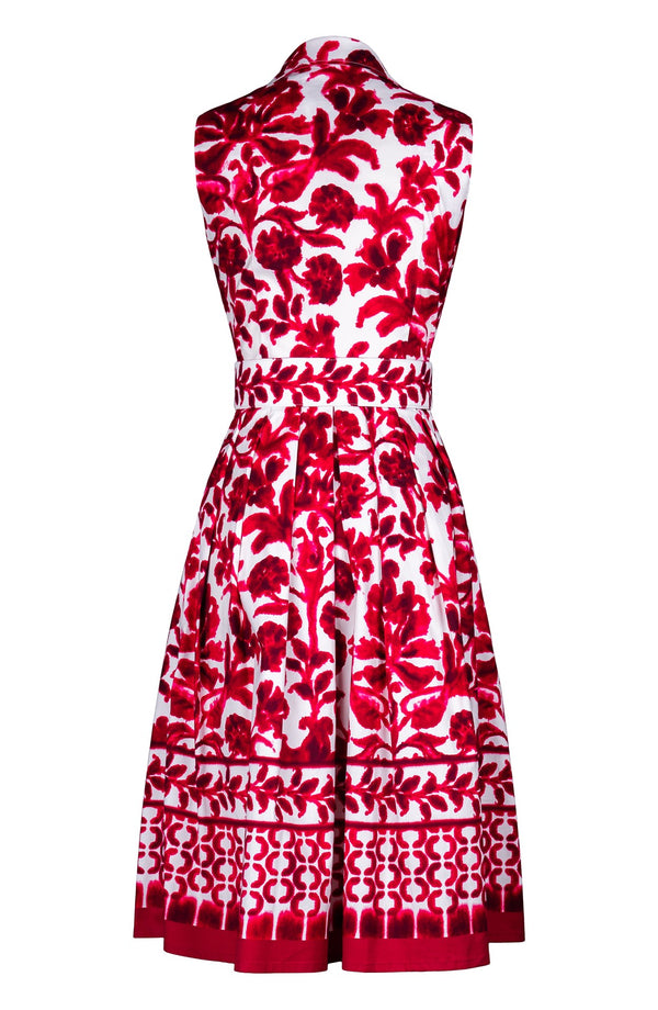 Audrey Dress #1 Shirt Collar Sleevelesss Long Length Cotton Stretch (Azulejo Portuguese)
