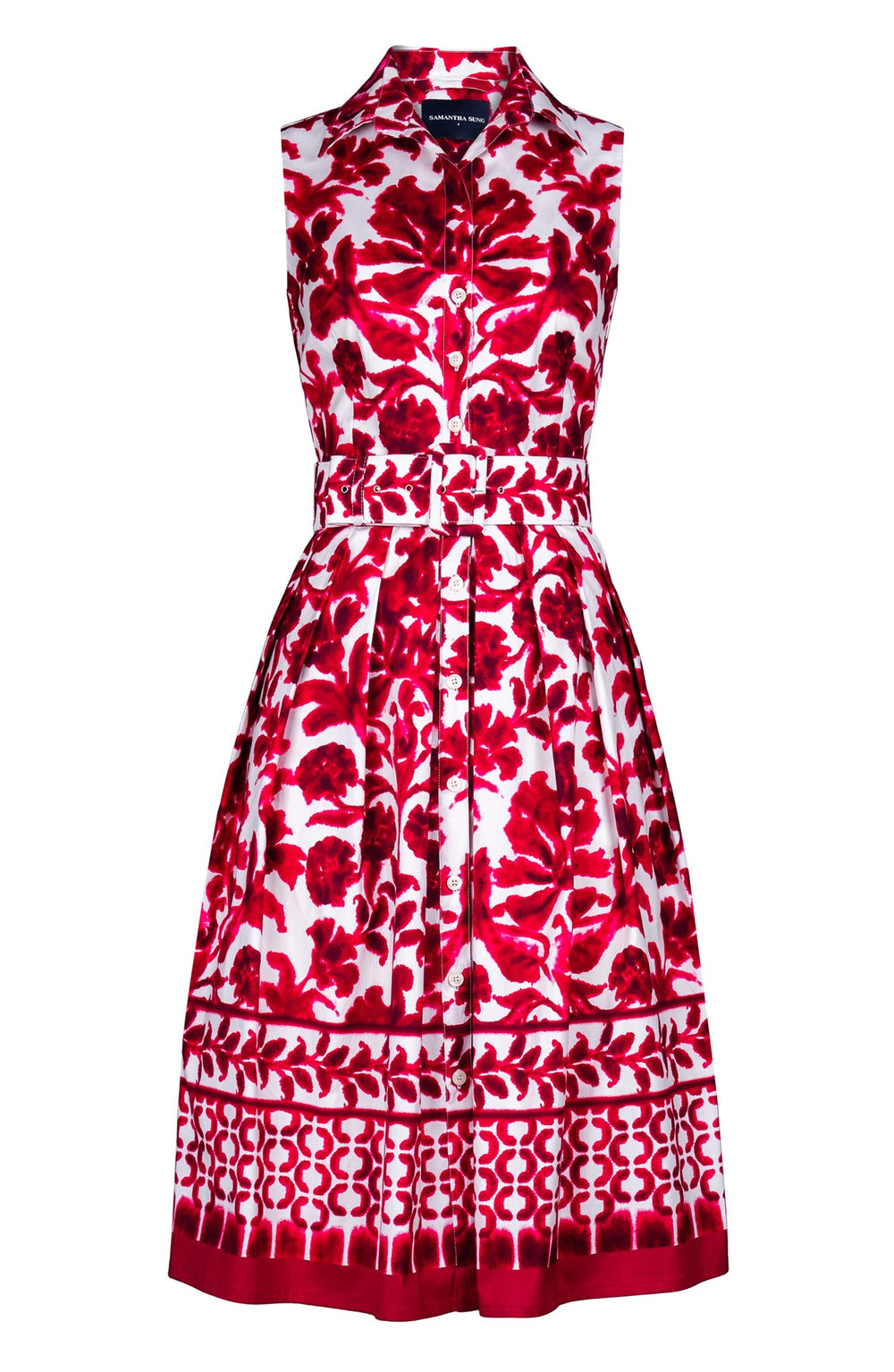 Audrey Dress #1 Shirt Collar Sleevelesss Long Length Cotton Stretch (Azulejo Portuguese)