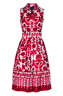 Audrey Dress #1 Shirt Collar Sleevelesss Long Length Cotton Stretch (Azulejo Portuguese)