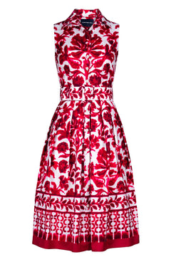 Audrey Dress #1 Shirt Collar Sleevelesss Long Length Cotton Stretch (Azulejo Portuguese)