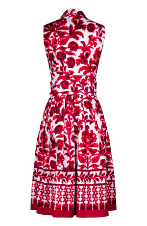 Audrey Dress #1 Shirt Collar Sleevelesss Long Length Cotton Stretch (Azulejo Portuguese)
