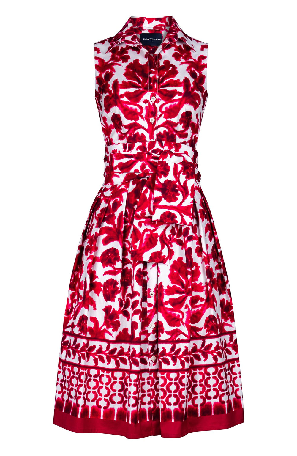 Audrey Dress #1 Shirt Collar Sleevelesss Long Length Cotton Stretch (Azulejo Portuguese)