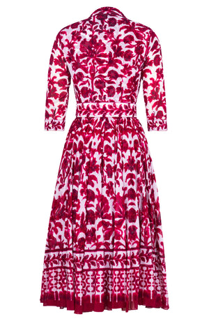 Aster Dress Shirt Collar 3/4 Sleeve Midi Length Cotton Musola (Azulejo Portuguese)