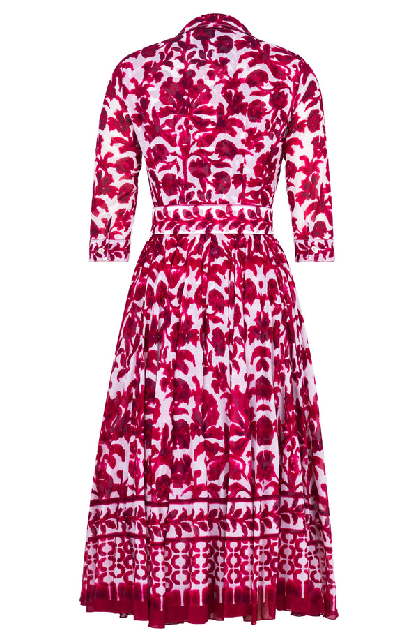 Aster Dress Shirt Collar 3/4 Sleeve Midi Length Cotton Musola (Azulejo Portuguese)