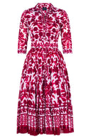 Aster Dress Shirt Collar 3/4 Sleeve Midi Length Cotton Musola (Azulejo Portuguese)