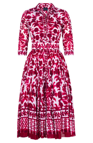 Aster Dress Shirt Collar 3/4 Sleeve Midi Length Cotton Musola (Azulejo Portuguese)