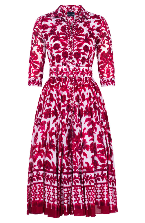 Aster Dress Shirt Collar 3/4 Sleeve Midi Length Cotton Musola (Azulejo Portuguese)