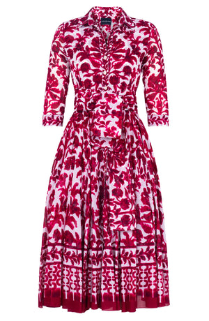 Aster Dress Shirt Collar 3/4 Sleeve Midi Length Cotton Musola (Azulejo Portuguese)