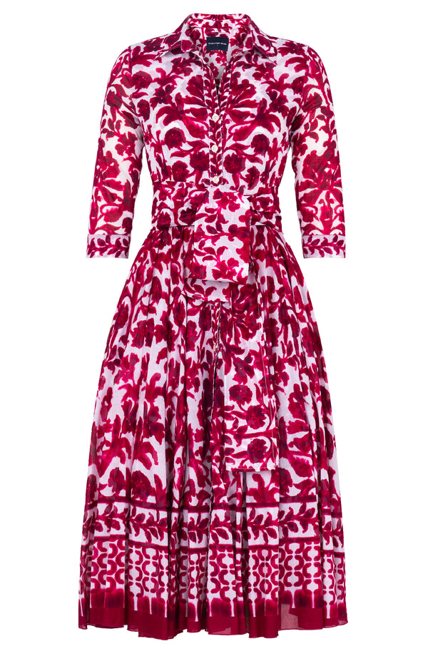 Aster Dress Shirt Collar 3/4 Sleeve Midi Length Cotton Musola (Azulejo Portuguese)