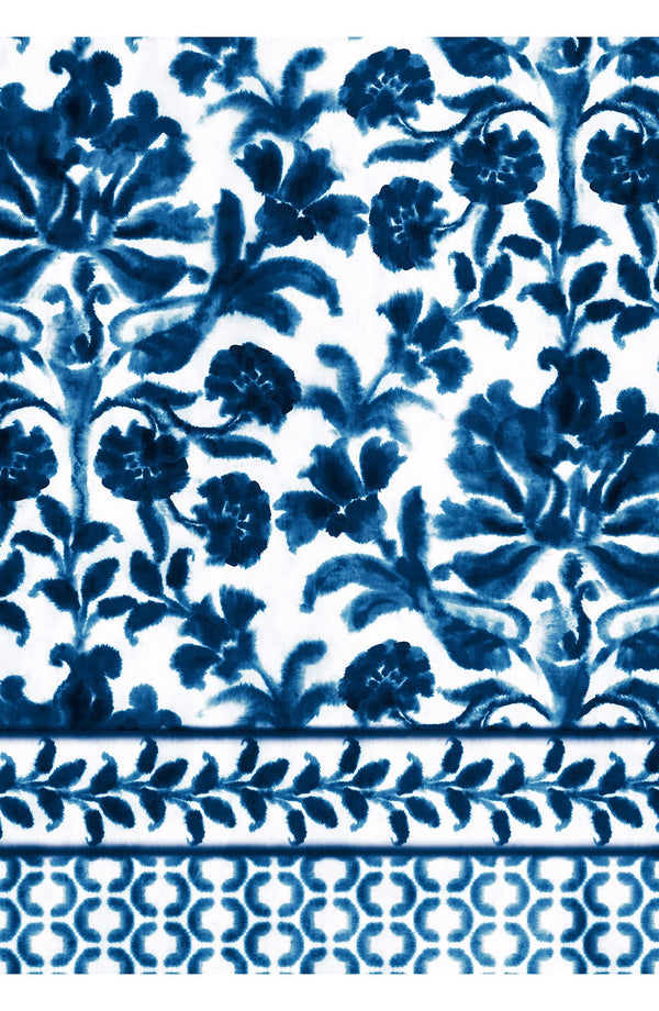 Aster Dress Shirt Collar 3/4 Sleeve Midi Length Cotton Musola (Azulejo Portuguese)