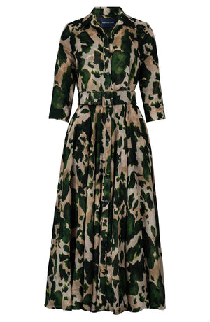 Aster Dress Shirt Collar 3/4 Sleeve Midi Plus Length Wool (Baby Mucca) - Beige Green