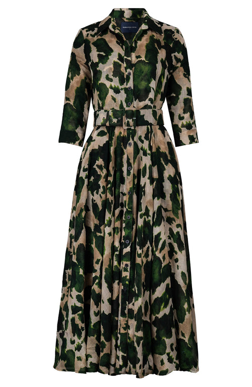 Aster Dress Shirt Collar 3/4 Sleeve Midi Plus Length Wool (Baby Mucca) - Beige Green