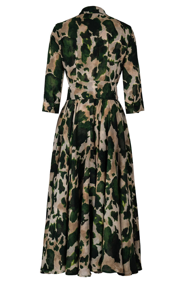 Aster Dress Shirt Collar 3/4 Sleeve Midi Plus Length Wool (Baby Mucca) - Beige Green