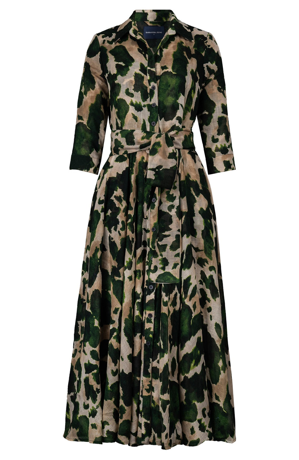 Aster Dress Shirt Collar 3/4 Sleeve Midi Plus Length Wool (Baby Mucca) - Beige Green