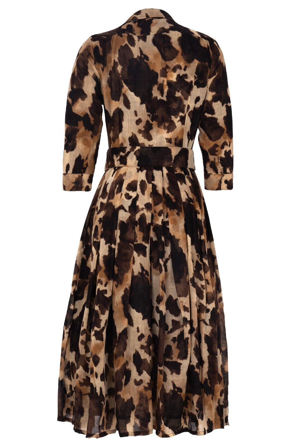 Audrey Dress #4 Shirt Collar 3/4 Sleeve Midi Length Wool (Baby Mucca) - Beige Camel