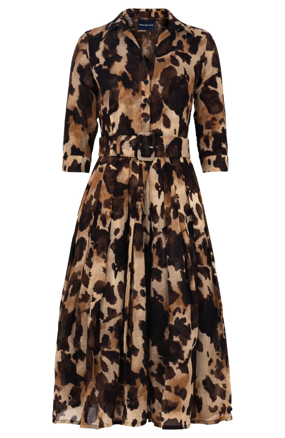 Audrey Dress #4 Shirt Collar 3/4 Sleeve Midi Length Wool (Baby Mucca) - Beige Camel