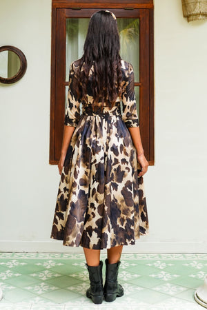 Sabrina Dress Shirt Collar 3/4 Sleeve Midi Plus Length Poliamide Taffta (Baby Mucca)