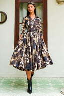 Sabrina Dress Shirt Collar 3/4 Sleeve Midi Plus Length Poliamide Taffta (Baby Mucca)