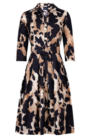 Audrey Dress #1 Shirt Collar 3/4 Sleeve Long Length Cotton Stretch (Baby Mucca)