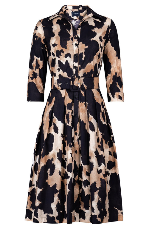 Audrey Dress #1 Shirt Collar 3/4 Sleeve Long Length Cotton Stretch (Baby Mucca)