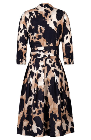 Audrey Dress #1 Shirt Collar 3/4 Sleeve Long Length Cotton Stretch (Baby Mucca)