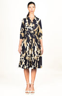 Audrey Dress #1 Shirt Collar 3/4 Sleeve Long Length Cotton Stretch (Baby Mucca)