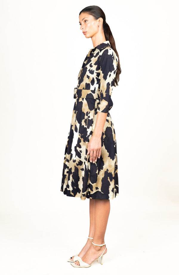 Audrey Dress #1 Shirt Collar 3/4 Sleeve Long Length Cotton Stretch (Baby Mucca)
