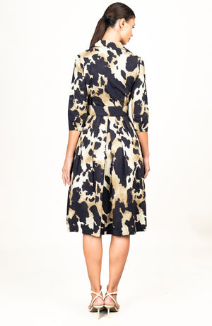 Audrey Dress #1 Shirt Collar 3/4 Sleeve Long Length Cotton Stretch (Baby Mucca)