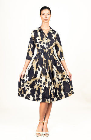 Audrey Dress #1 Shirt Collar 3/4 Sleeve Long Length Cotton Stretch (Baby Mucca)