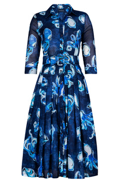 Audrey Dress #4 Shirt Collar 3/4 Sleeve Midi Length Cotton Musola (Baby Octopus)