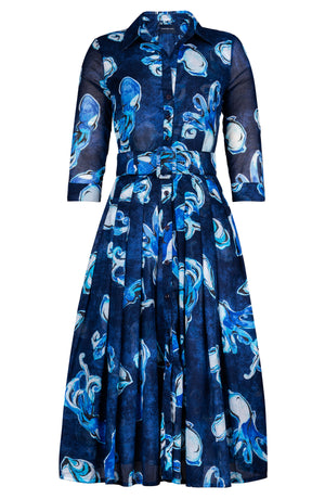 Audrey Dress #4 Shirt Collar 3/4 Sleeve Midi Length Cotton Musola (Baby Octopus)