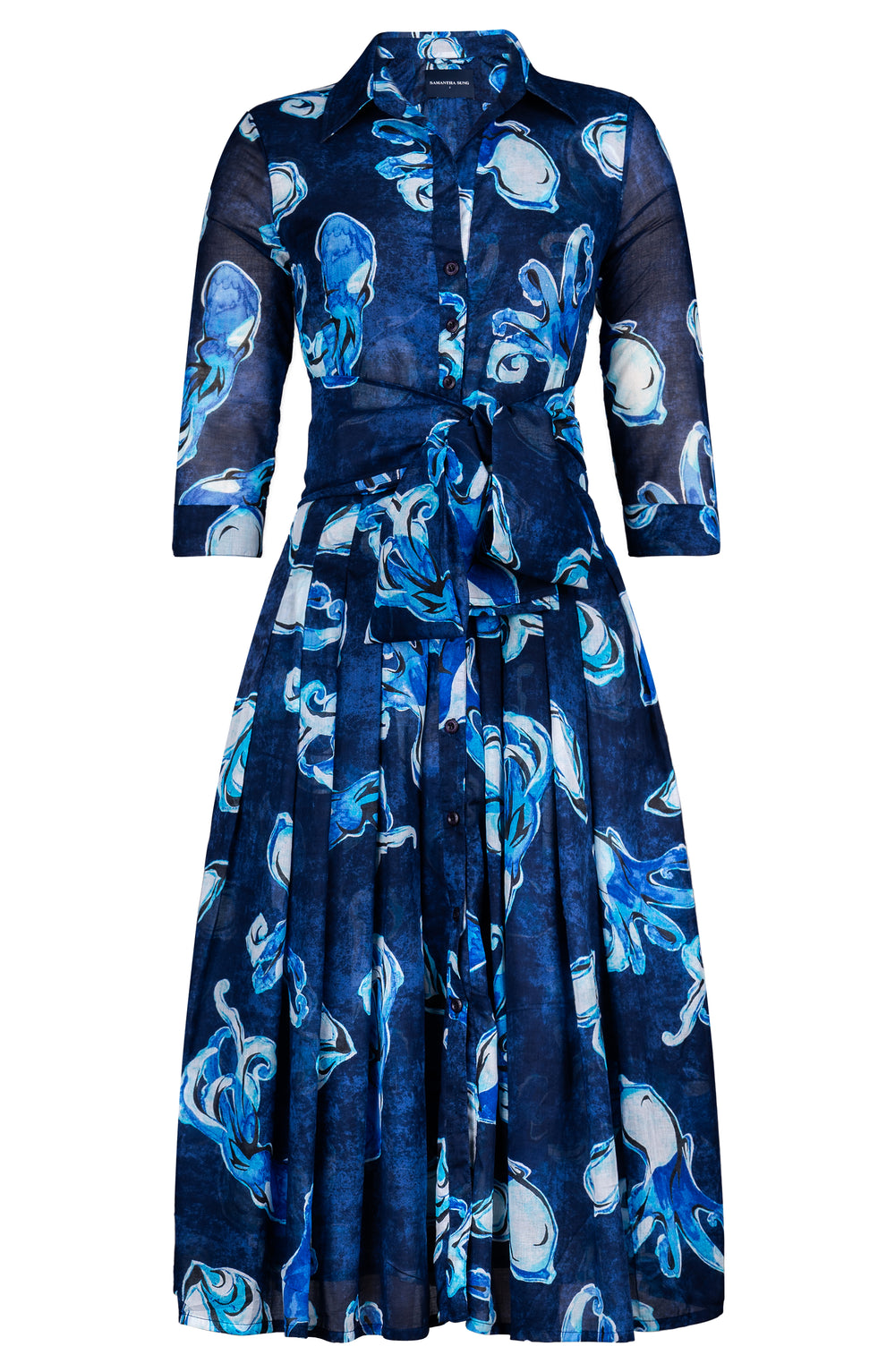 Audrey Dress #4 Shirt Collar 3/4 Sleeve Midi Length Cotton Muola (Baby Octopus)