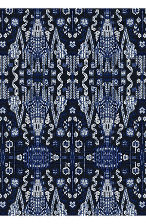 Audrey Dress #1 Shirt Collar 3/4 Sleeve Long Length Cotton Stretch (Bambay Ikat Dark)
