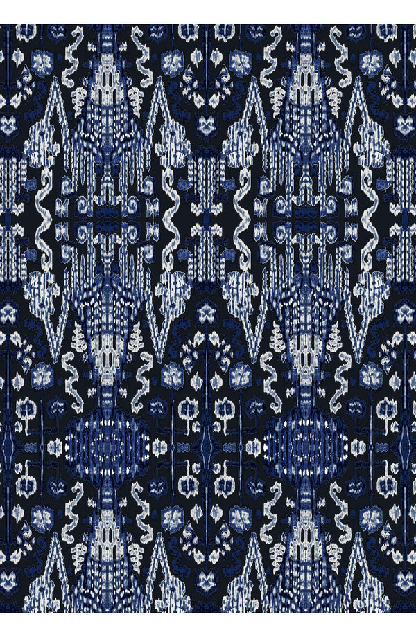 Audrey Dress #1 Shirt Collar 3/4 Sleeve Long Length Cotton Stretch (Bambay Ikat Dark)