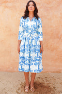 Audrey Dress #1 Shirt Collar 3/4 Sleeve Long Length Silk Taffta (Bamboo Grove Big Pastel)