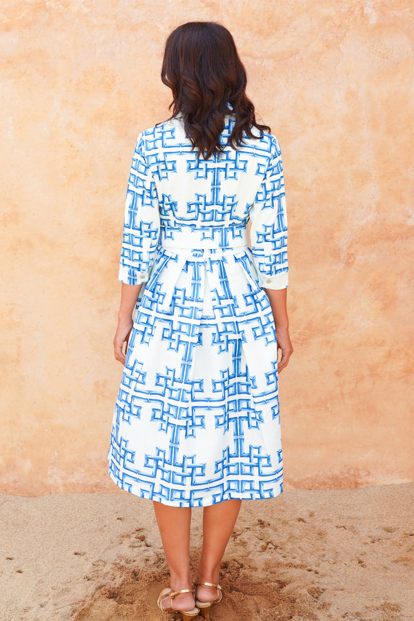Audrey Dress #1 Shirt Collar 3/4 Sleeve Long Length Silk Taffta (Bamboo Grove Big Pastel)