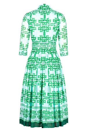 Audrey Dress #4 Shirt Collar 3/4 Sleeve Midi Length Cotton Musola (Bamboo Grove Pastel)