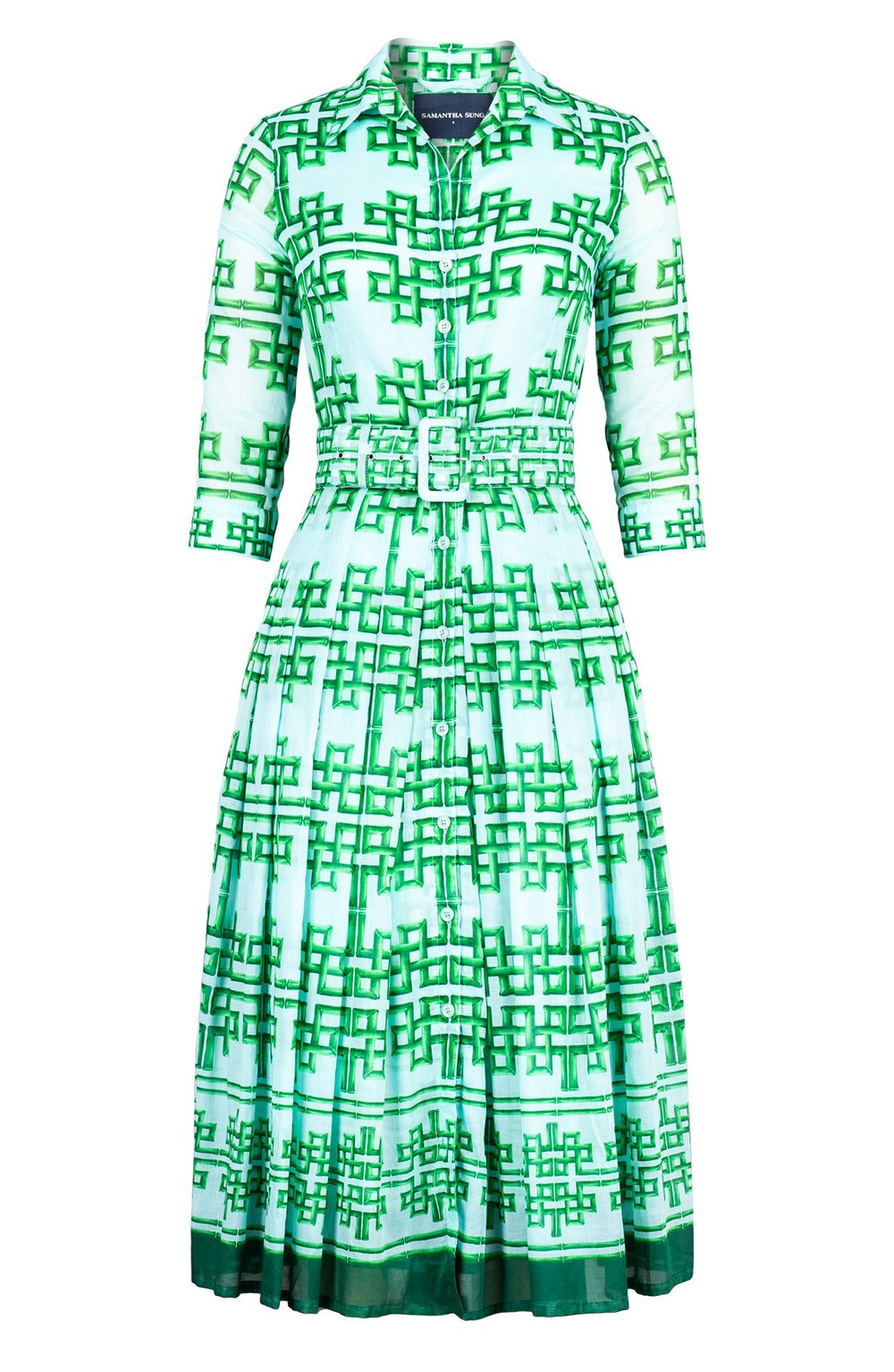 Audrey Dress #4 Shirt Collar 3/4 Sleeve Midi Length Cotton Musola (Bamboo Grove Pastel)