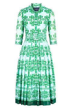 Audrey Dress #4 Shirt Collar 3/4 Sleeve Midi Length Cotton Musola (Bamboo Grove Pastel)
