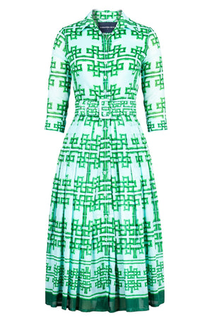 Audrey Dress #4 Shirt Collar 3/4 Sleeve Midi Length Cotton Musola (Bamboo Grove Pastel)