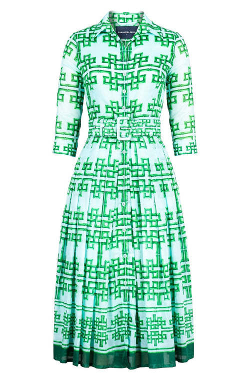 Audrey Dress #4 Shirt Collar 3/4 Sleeve Midi Length Cotton Musola (Bamboo Grove Pastel)