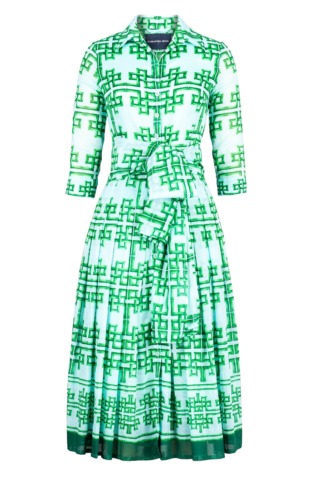 Audrey Dress #4 Shirt Collar 3/4 Sleeve Midi Length Cotton Musola (Bamboo Grove Pastel)