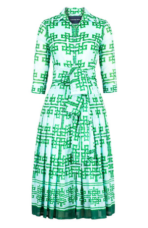 Audrey Dress #4 Shirt Collar 3/4 Sleeve Midi Length Cotton Musola (Bamboo Grove Pastel)