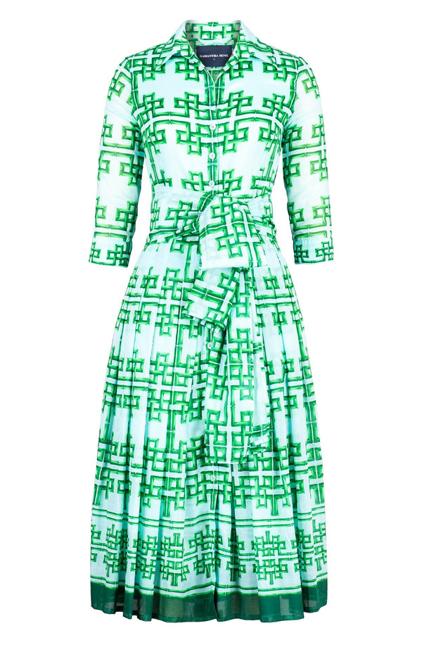 Audrey Dress #4 Shirt Collar 3/4 Sleeve Midi Length Cotton Musola (Bamboo Grove Pastel)