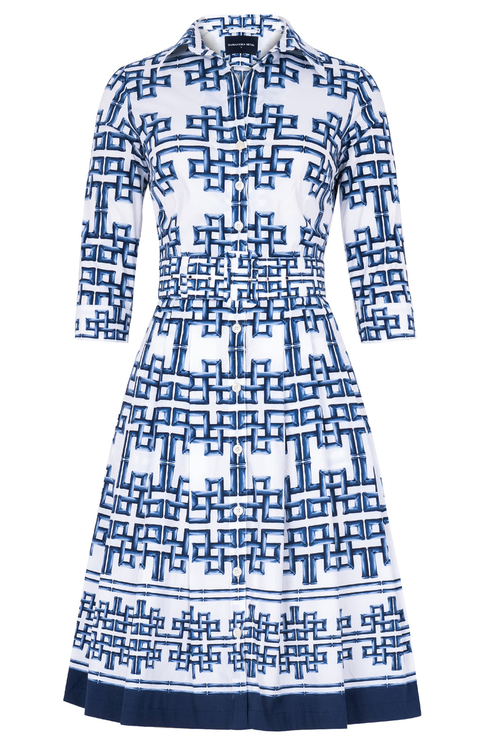 Audrey Dress #3 Shirt Collar 3/4 Sleeve Regular Length Cotton Stretch (Bamboo Grove White)