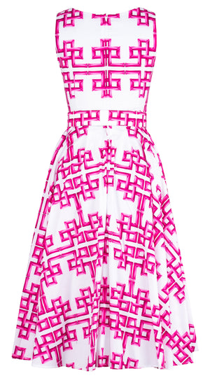 Abelia Dress U Neck Sleeveless Midi Length Cotton Stretch (Bamboo Grove Big White)